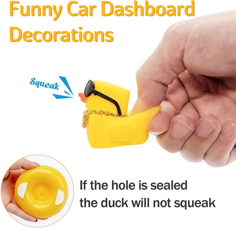 wonuu Car Rubber Duck Ornament for Car Dashboard Decoration Accessories with Mini Swim Ring Necklace and Sunglasses - Image 4